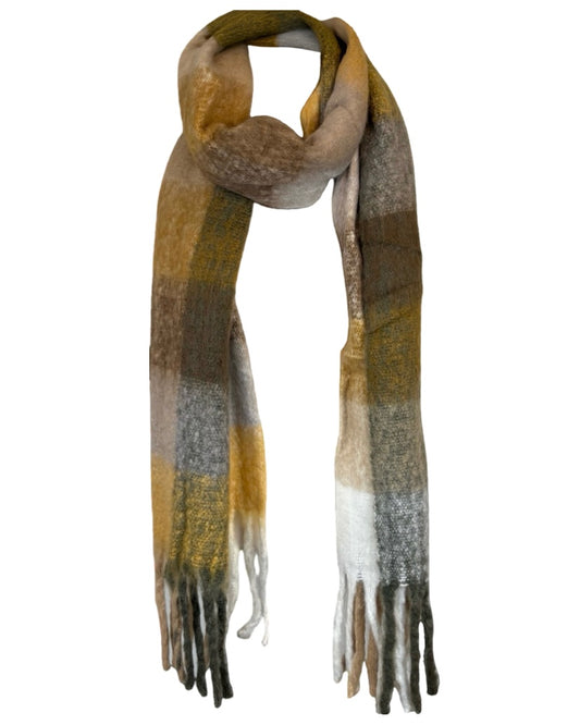 Multi Tone Check Tassel Scarf