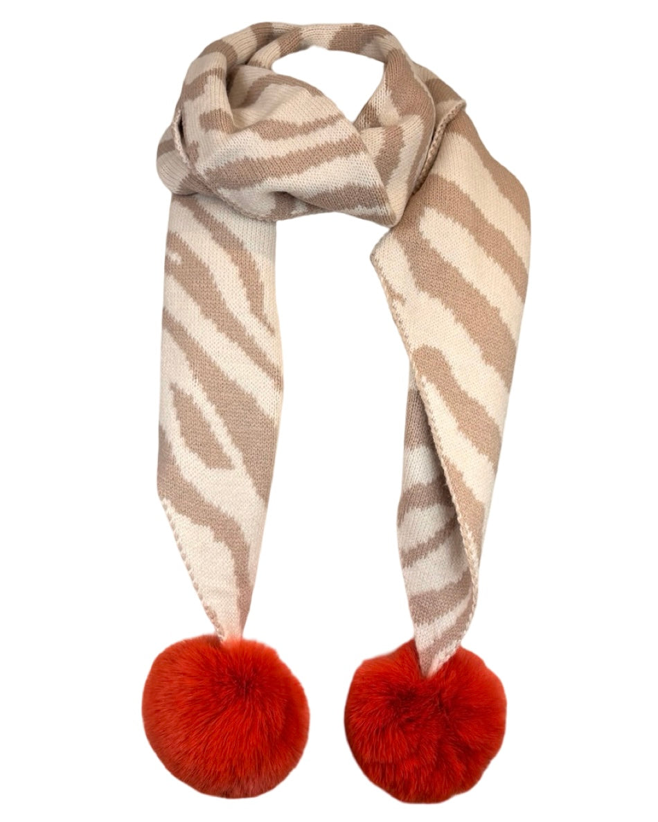 Zebra Pom Pom Scarf