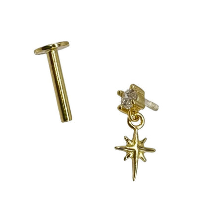 Gold Star Drop Stud With Small Cubic Zirconia