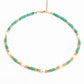 Beaded Green Cube And Gold Pearl Necklace