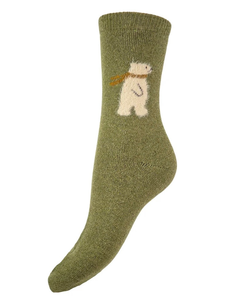 Green Fluffy Polar Bear Socks