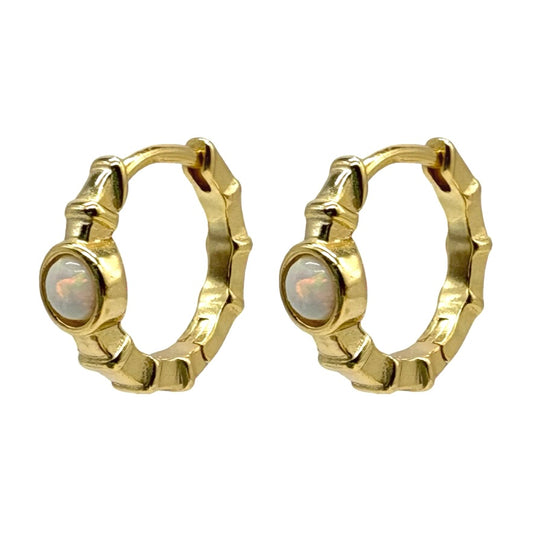 Gold Huggie With Opal Front
