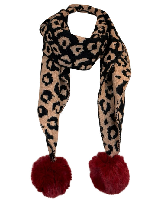 Leopard Pom Pom Scarf