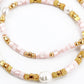 Beaded Pink Cube And Gold Pearl Necklace