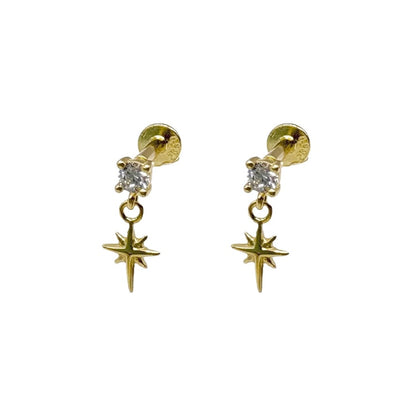 Gold Star Drop Stud With Small Cubic Zirconia