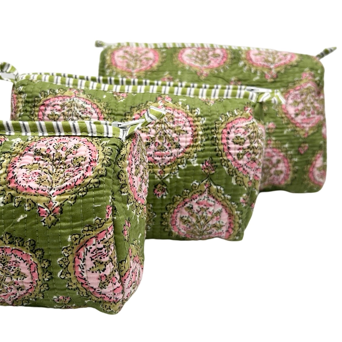 Hyacinth Block Print Trio Of Cosmetic Bags