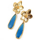 Gold Flower And Blue Glass Tear Drop Earrings