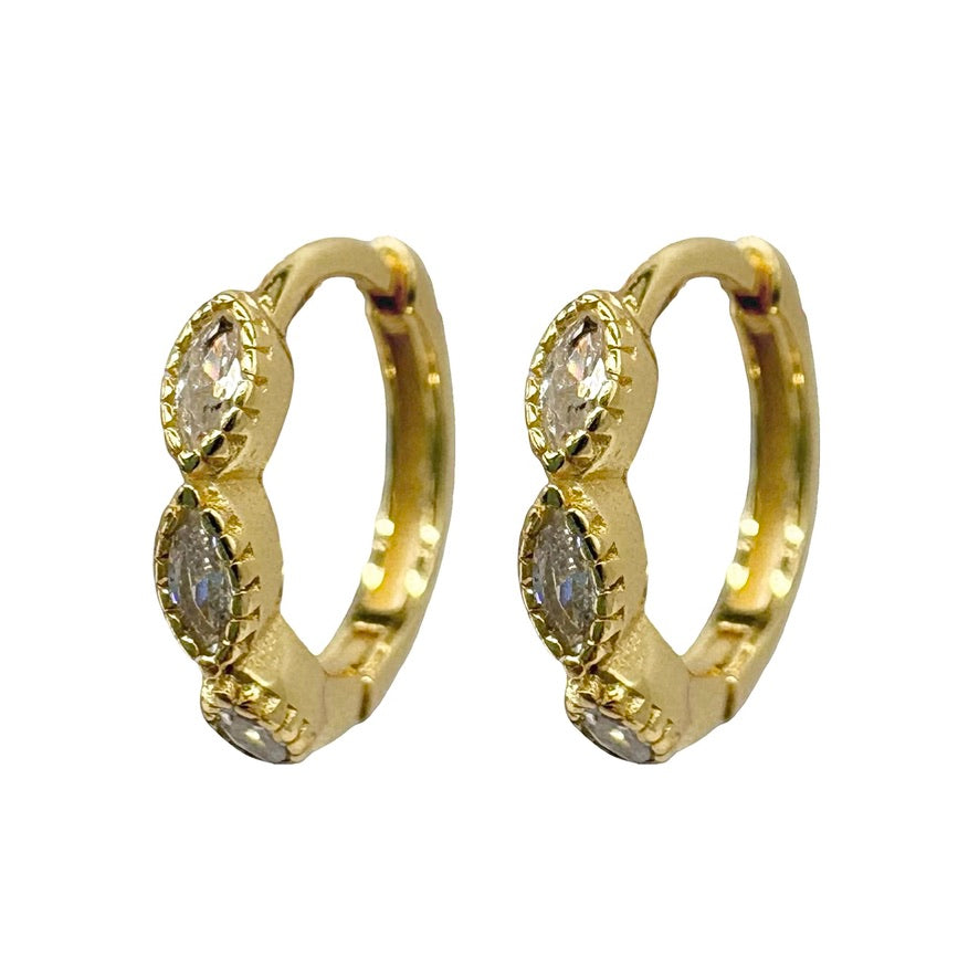 Gold Trio Oval Huggie With Cubic Zirconia