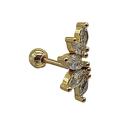Gold Fan Stud With Cubic Zirconia