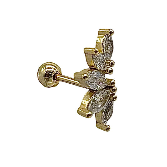 Gold Fan Stud With Cubic Zirconia