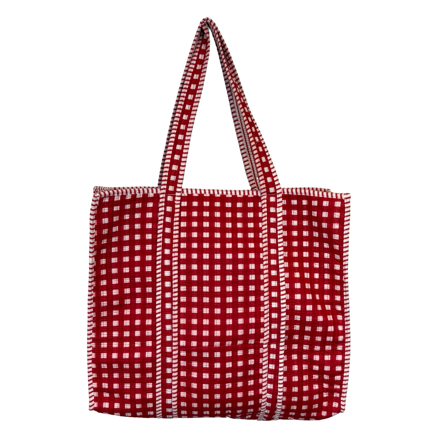 Gingham Block Print Tote Bag