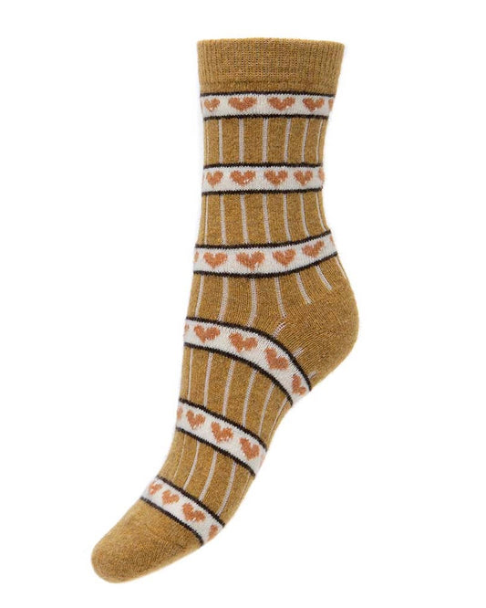 Mustard Ribbed, Fine Knit Wool Blend Socks