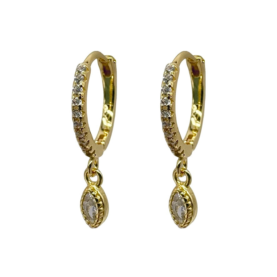Gold Oval Drop Huggie With Cubic Zirconia