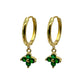 Gold Hoop With Green Flower Cubic Zirconia Drop