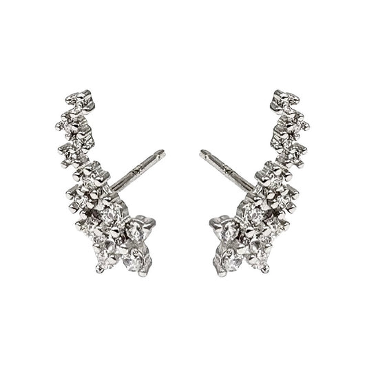 Silver Flower Ear Crawler With Cubic Zirconia