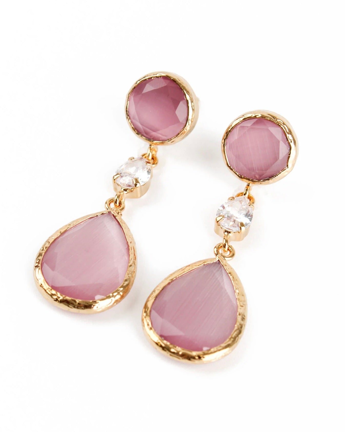 Pink Stone Triple Drop Earrings