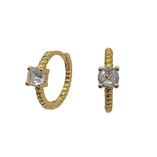 Gold Ribbed Hoops With Cubic Zirconia