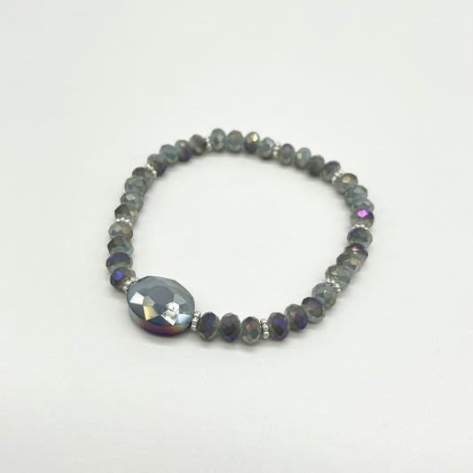 Facetted Crystal Bead With Oval Bead Elasticated Bracelet