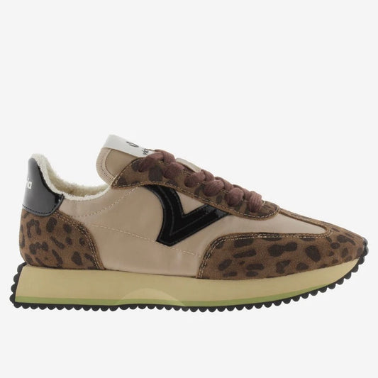 Victoria Cosmos Animal Print Nylon & Split Leather Trainers