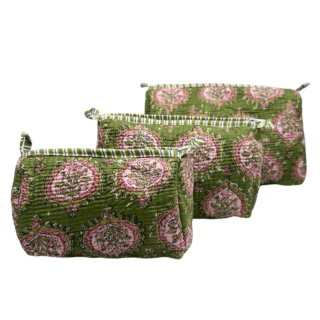 Hyacinth Block Print Trio Of Cosmetic Bags