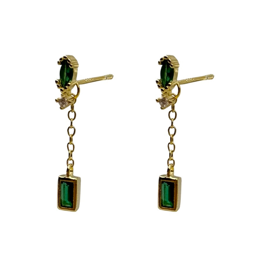 Gold Drop Stud With Green Cubic Zirconia