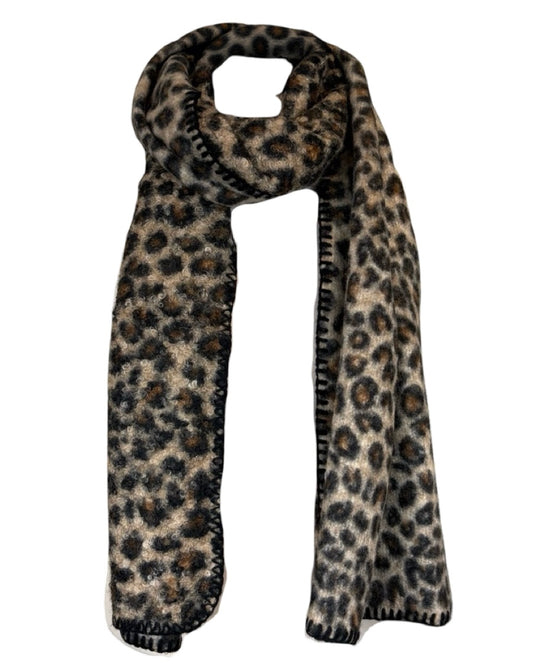 Leopard Print Blanket Stitch Scarf