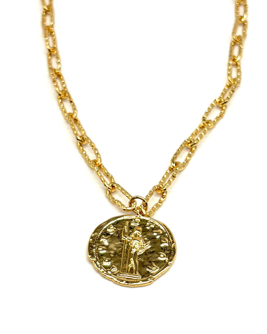 Hammered Chain Coin Pendant Necklace
