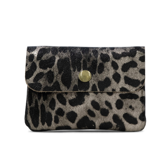 Metallic Leopard Print Leather Coin Purse