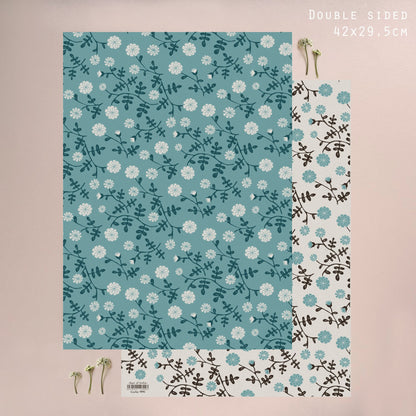 Small Gift Wrap Sheet-Blue Daisy