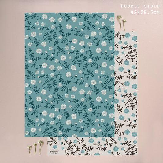 Small Gift Wrap Sheet-Blue Daisy
