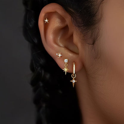 Gold Star Drop Stud With Small Cubic Zirconia