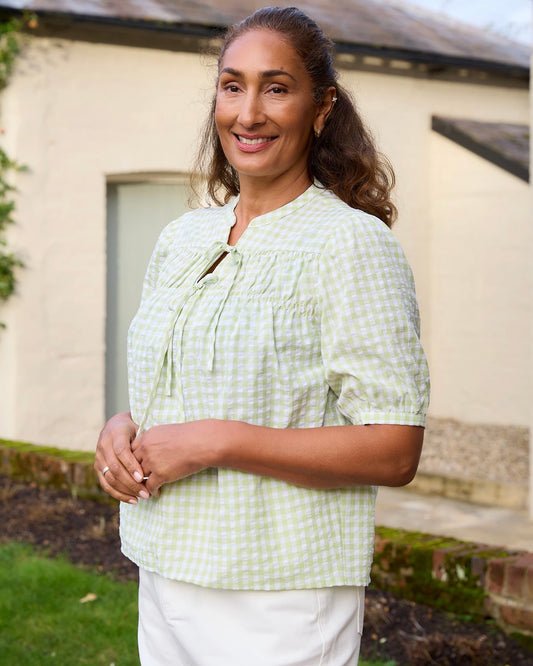 Angela Gingham Shirred Blouse