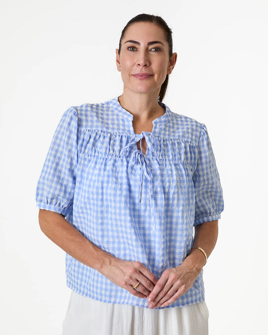 Angela Gingham Shirred Blouse