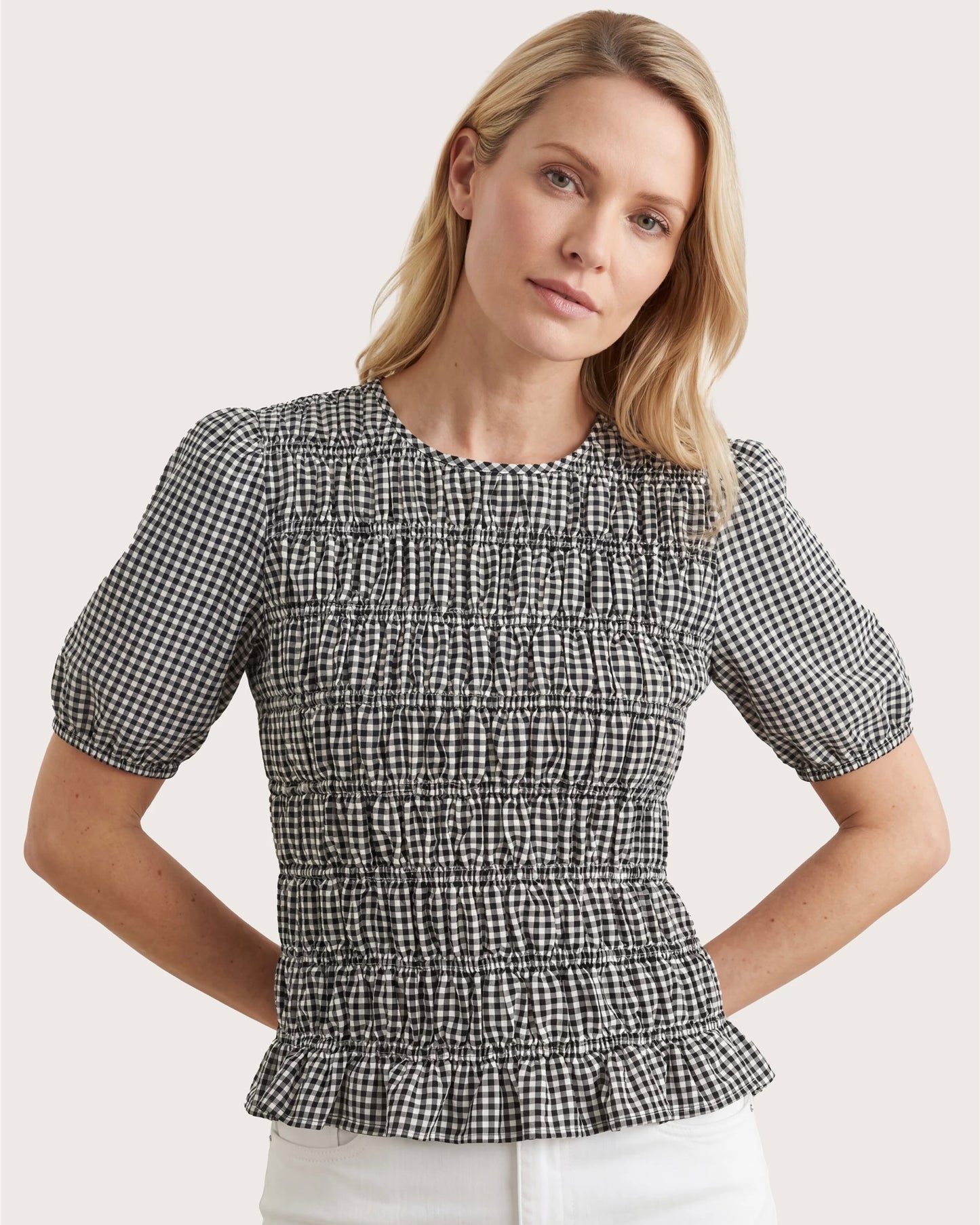 Raye Shirred Gingham Top