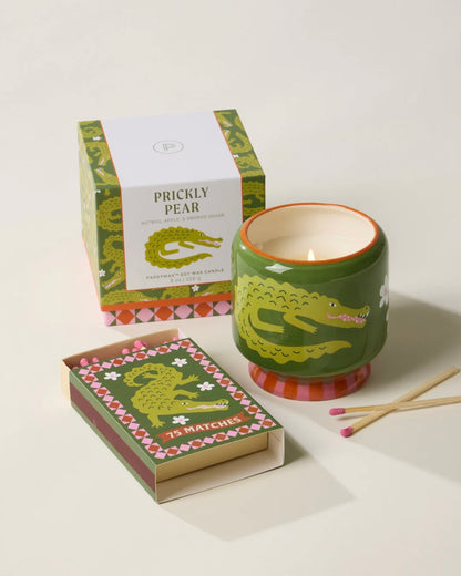 A Dopo Crocodile Ceramic Candle - Prickly Pear