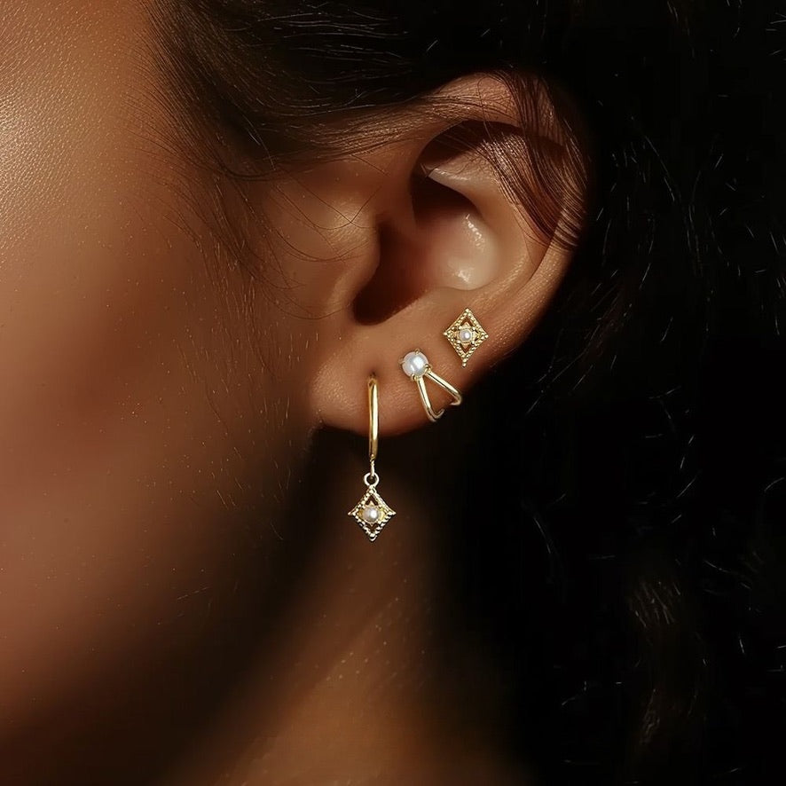 Gold Square Mother Of Pearl Centre Studs