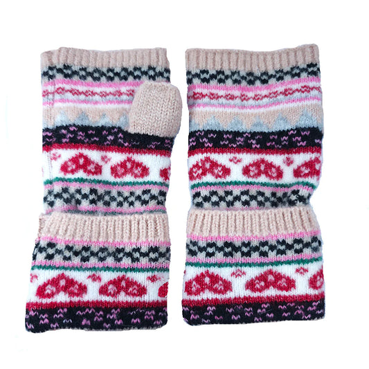 Pink Nordic Fingerless Gloves