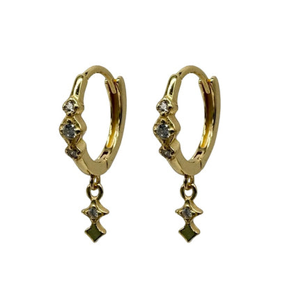 Gold Square Drop Huggie With Cubic Zirconia