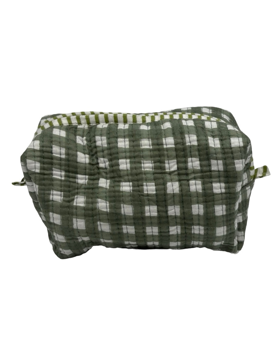 Gingham Trio Vanity Block Print Cosmetic Bags