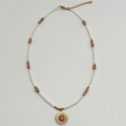 Multi Bead & Oval Ribbed Pendent Necklace