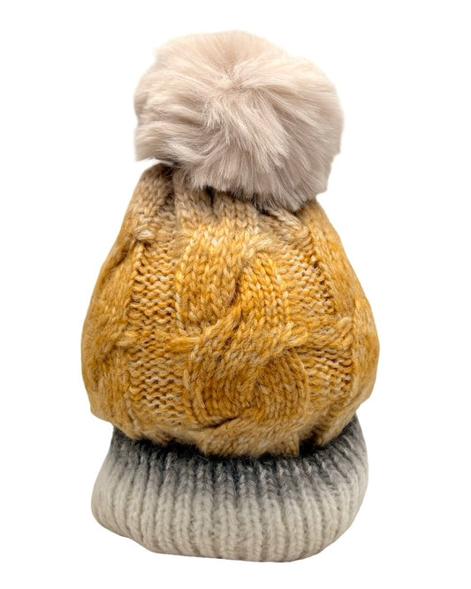 Multi Colour Cable Knit Pom Pom Hat