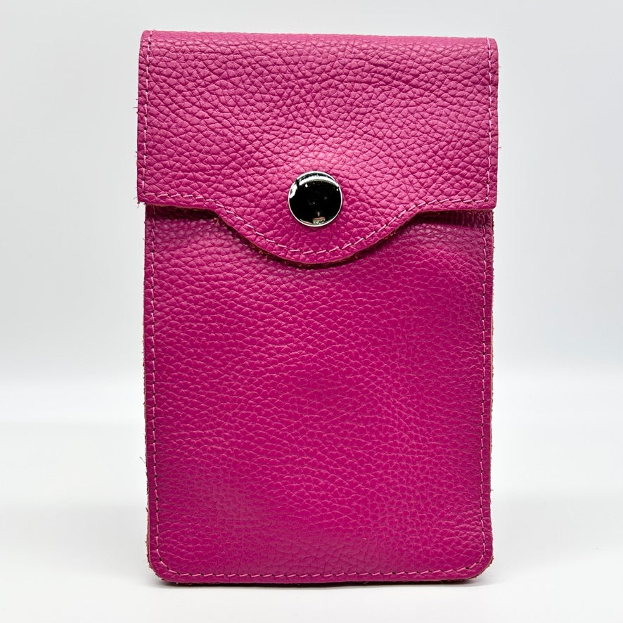 Leather Popper Phone Pouch Crossbody Bag