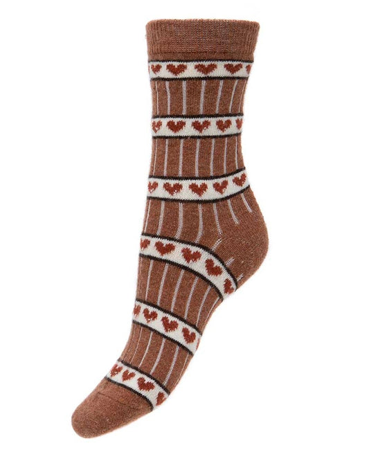 Brown Ribbed, Fine Knit Wool Blend Socks