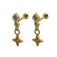 Gold Star Drop Stud With Double Cubic Zirconia