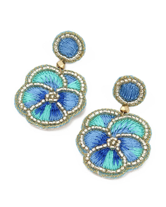 Blue Pansy Beaded Earrings
