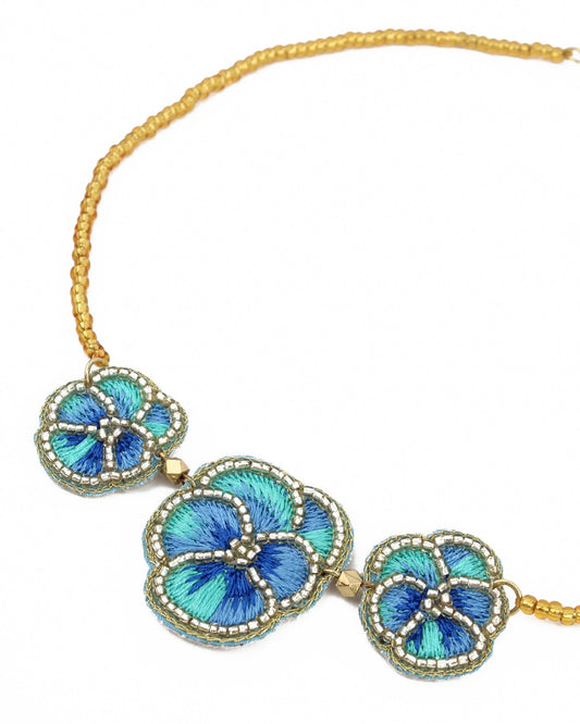 Blue Pansy Beaded Necklace