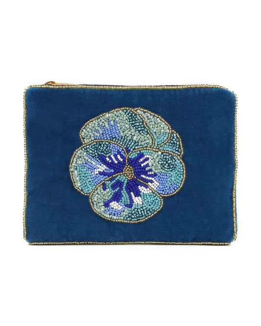 Blue Pansy Small Velvet Pouch
