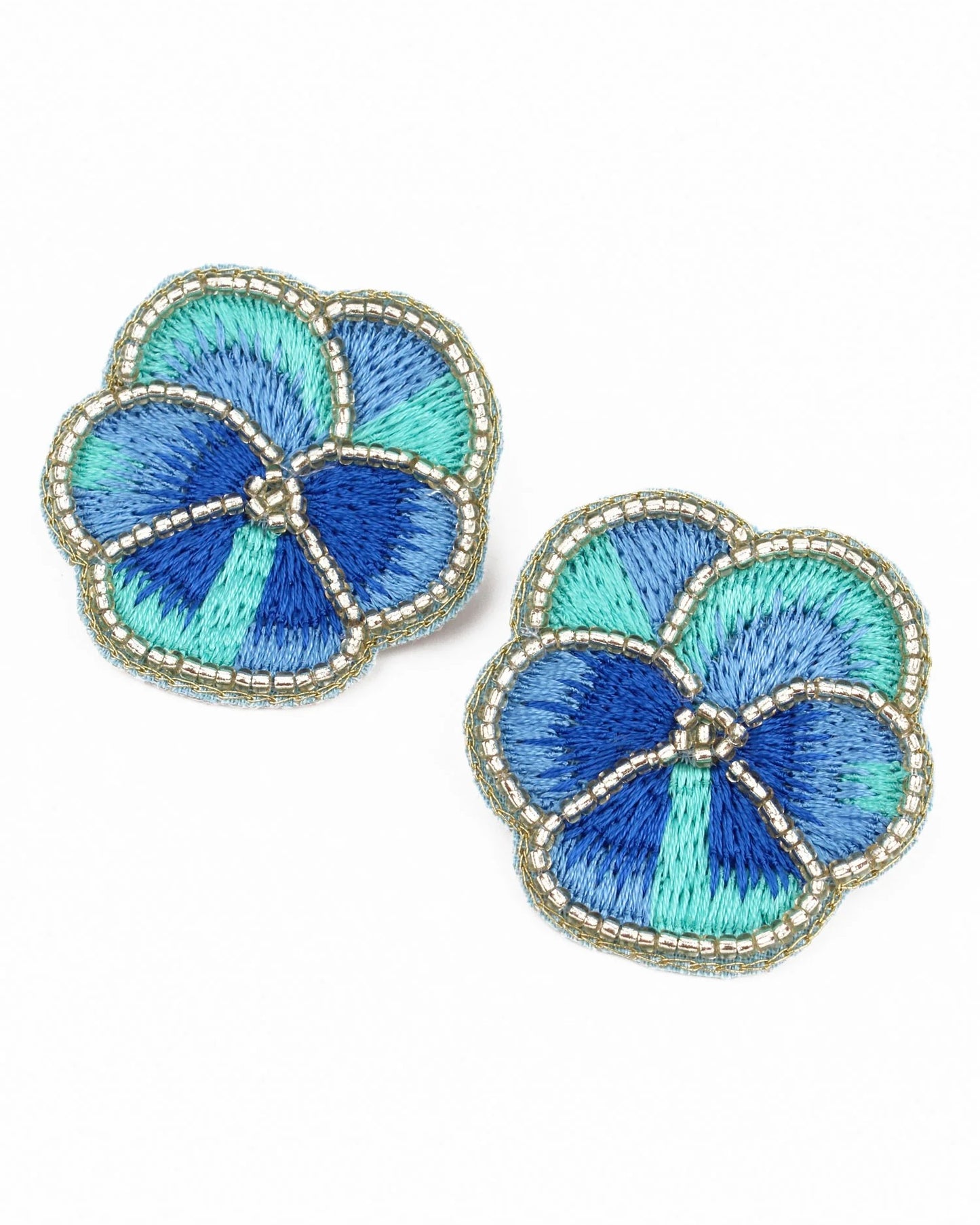 Blue Pansy Stud Beaded Earrings