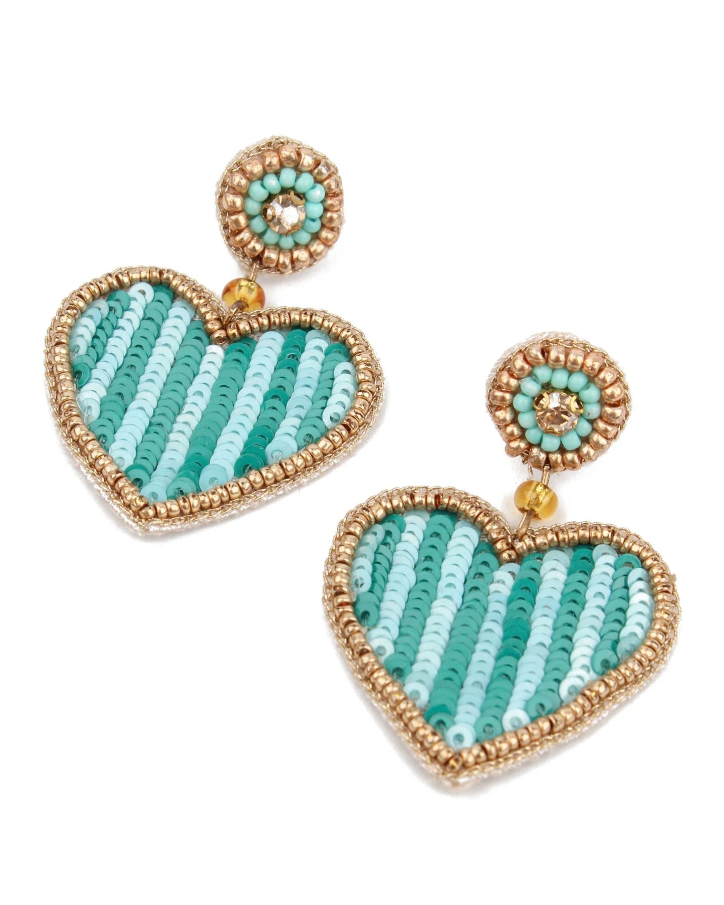 Blue Stripe Heart Beaded Earrings