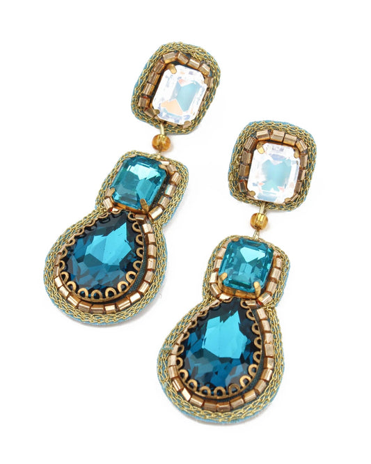 Blue Triple Drop Earrings
